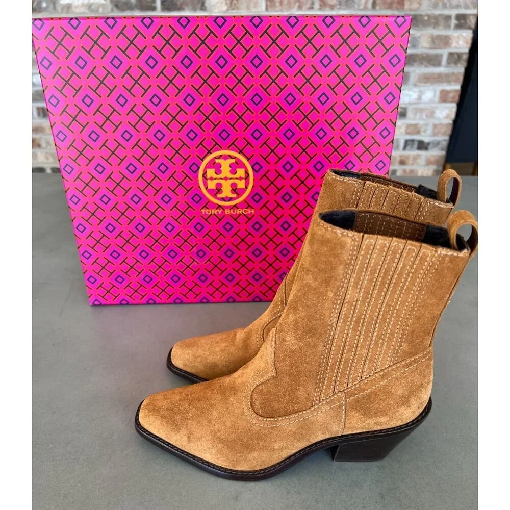Tory Burch Western Suede Leather Women's Ankle Bootie Rhum Size 5